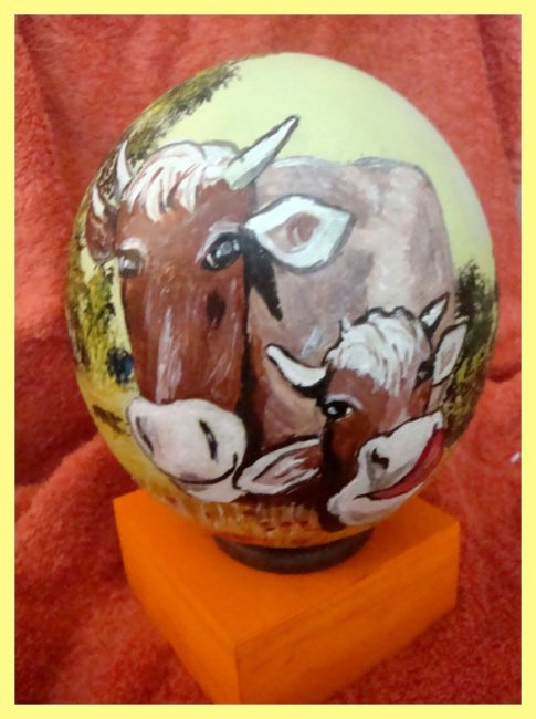 Painted Ostrich Egg - Cow Meadow (sold) - Click Image to Close