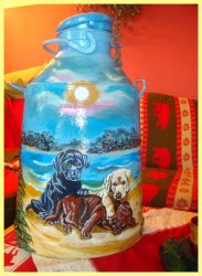 painted milk can - dog friends (sold)