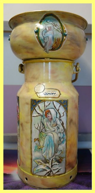 painted milk can in oil - seasons of a year (sold) - Click Image to Close