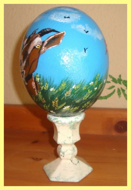 Painted Ostrich Egg - Goats in a Cornfield - Click Image to Close
