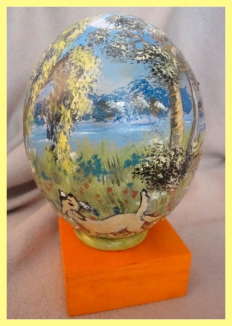 Painted Ostrich Egg - Have a break (sold) - Click Image to Close