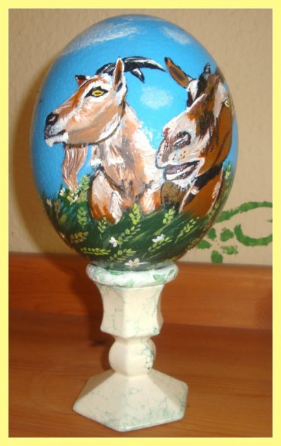 Painted Ostrich Egg - Goats in a Cornfield - Click Image to Close