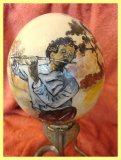 Painted Ostrich Egg with stand - snake charmer (sold)