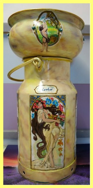 painted milk can in oil - seasons of a year (sold) - Click Image to Close