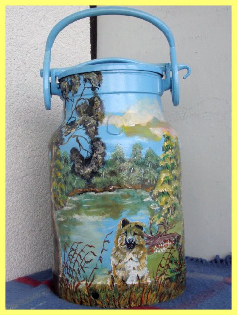 painted milk can - Little Red Riding Hood (sold) - Click Image to Close