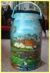 painted milk can - lighthouse on the sea (sold)