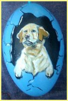 Painted Goose Egg - dog and lizard (sold)