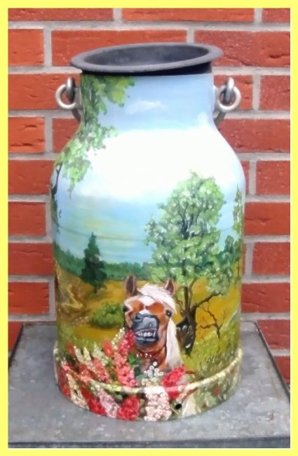 painted milk can in oil - Haflinger Horses (sold) - Click Image to Close