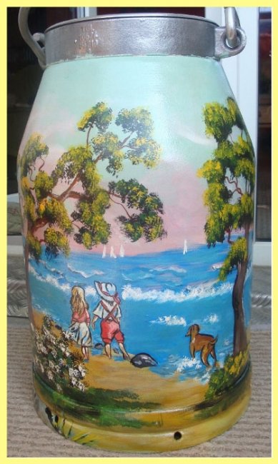 painted milk can - living on sea (sold) - Click Image to Close