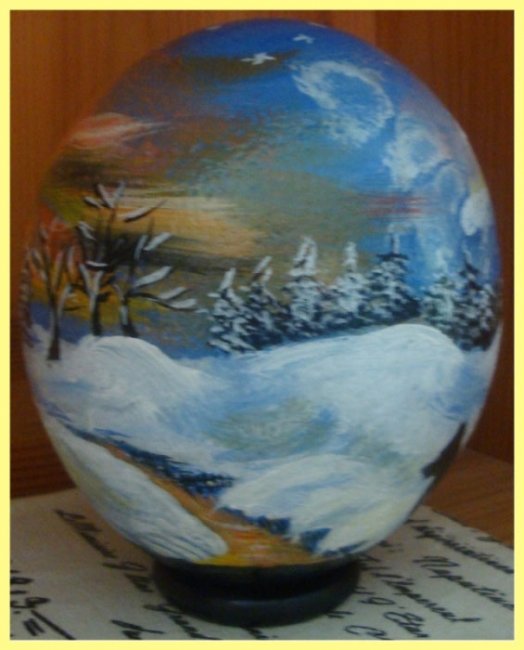 Painted Ostrich Egg - winter sundown (sold) - Click Image to Close