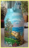 painted milk can - lighthouse on the sea (sold)