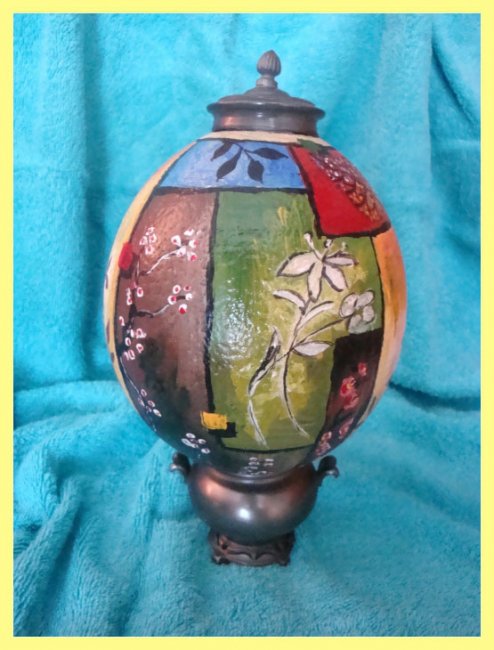 Painted Ostrich Egg with stand - Modern art - Click Image to Close