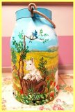 painted milk can in oil - white gotas (sold)