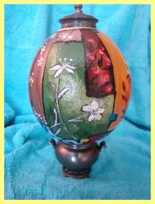 Painted Ostrich Egg with stand - Modern art - Click Image to Close