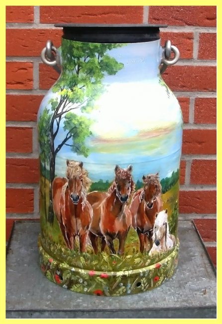 painted milk can in oil - Haflinger Horses (sold) - Click Image to Close