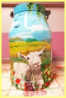 painted milk can in oil - white gotas (sold)