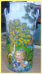 painted milk can - idyll on lake (sold)