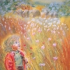 Kind im Kornfeld - Landschaftsbild von Petra Rick 2004 - Pastell