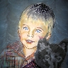 Sebastian - Portrait von Petra Rick 2006 - Oel Sebastian als kleiner Junge mit seinem Hund