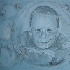 Kind in der Luftblase - Portrait von Petra Rick 2008 - Graffitistift