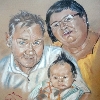glückliche Großeltern mit ihrem Enkel - Portrait von Petra Rick 2010 - Pastell