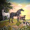Die zwei Pferde - Tiermalerei von Petra Rick 2005 - Oel